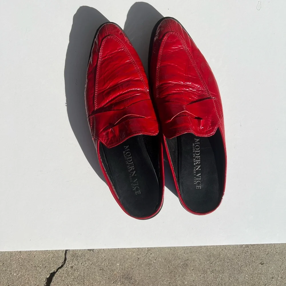 Modern Vice Red Pointed Leather Slip-On Loafers